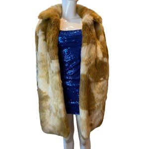 County Clothing Co Womens Faux Fur Coat Open Front Tie Dye Brown Size Medium